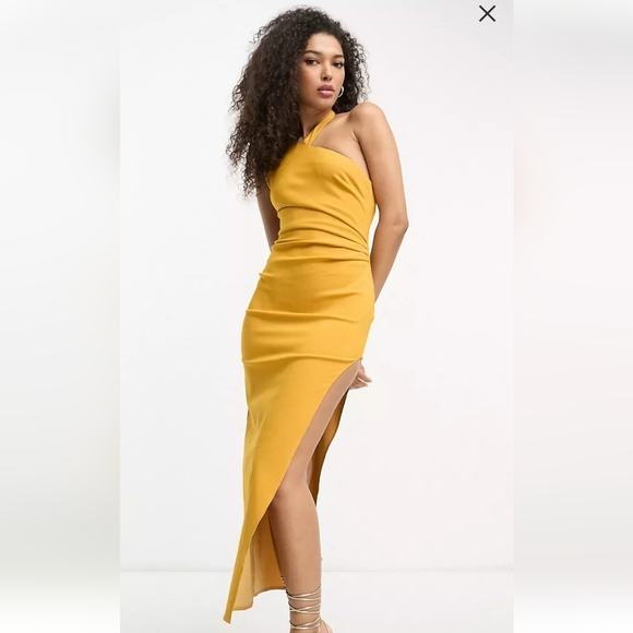 ASOS Dresses & Skirts - ASOS one shoulder wrap neck bodycon dress  with split